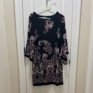 Studio One Black Paisley Print Dress with Burgundy and Cream Accents